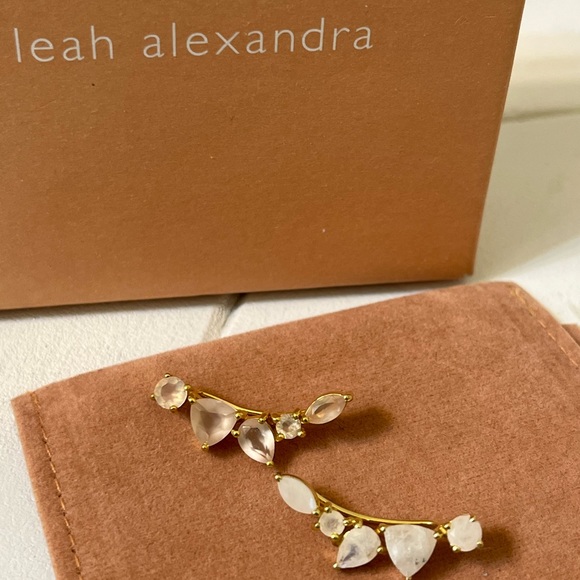 Leah Alexandra Wing Ear Climbers Gold & Moonstone - Picture 3 of 5
